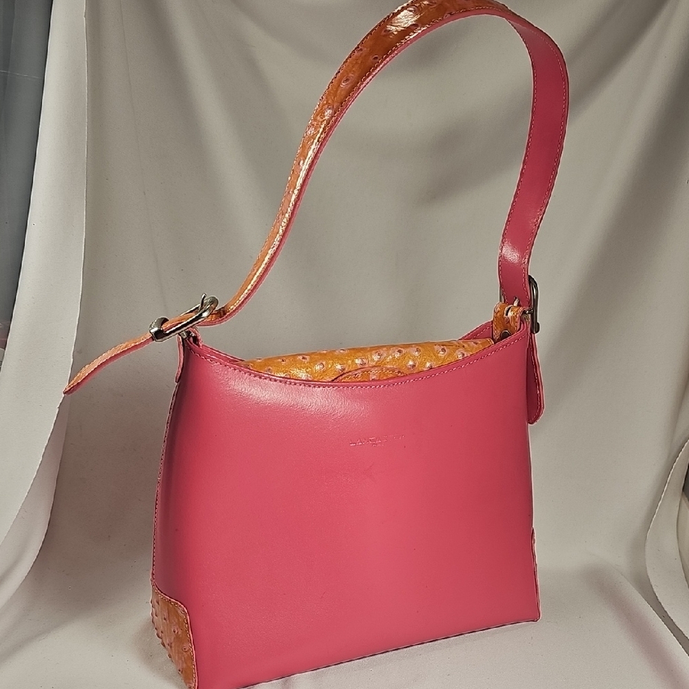 Lancaster Paris Leather/Ostrich Print Shoulder Bag